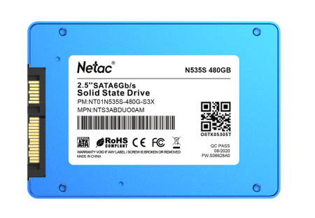 Фото Netac SSD N535S 480GB 2.5 SATAIII 3D NAND, 7mm, R/W up to 540/490MB/s, TBW 280TB, 5y wty