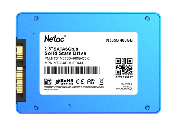 Фото Netac SSD N535S 480GB 2.5 SATAIII 3D NAND, 7mm, R/W up to 540/490MB/s, TBW 280TB, 5y wty