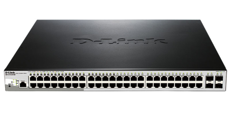 Фото D-Link PROJ Управляемый L2 PoE-коммутатор, 48x1000Base-T PoE, 4x1000Base-X SFP, PoE-бюджет 193 Вт, защита от статического электричества до 6 кВ, CLI, консольный порт RJ-45, поддержка Dying Gasp