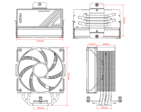 Фото ID-COOLING FROZN A410 ARGB LGA1700/1200/115X/AM5/AM4 (10шт/кор, TDP 220W, PWM, 4 тепл.трубки прямого контакта, ARGB FAN 120mm, черный) RET