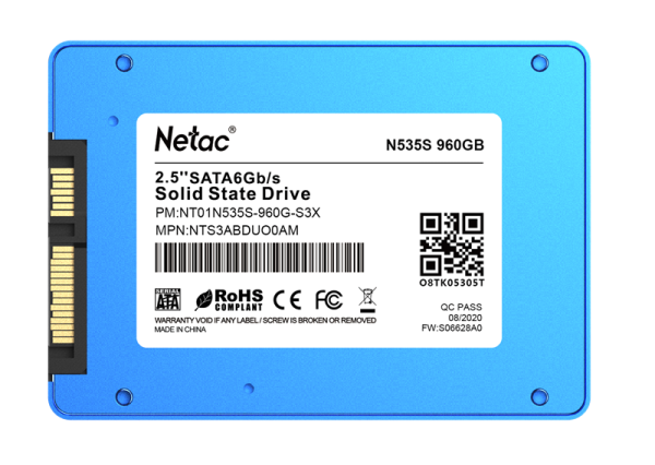 Фото Netac SSD N535S 960GB 2.5 SATAIII 3D NAND, 7mm, R/W up to 560/520MB/s, TBW 560TB, 5y wty
