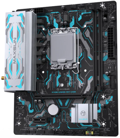 Фото MAXSUN MS-B760M GAMING WIFI GANK V2, LGA1700, B760, 2*DDR5, 3*SATA3, M.2, 2*USB 3.2, 4*USB 2.0, 1*PCIEx16, 1*PCIEx1, VGA+HDMI, mATX