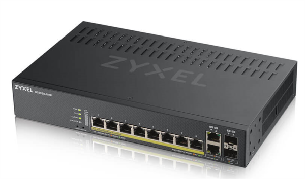Фото Smart L2 PoE+ Zyxel NebulaFlex GS1920-8HPv2, 8xGE PoE+, 2xCombo (SFP/RJ-45), бесшумный (без вентилятора), бюджет PoE 130 Вт