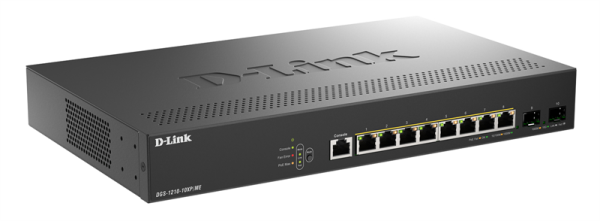 Фото D-Link Управляемый L2 коммутатор, 8x1000Base-T, 2x10GBase-X SFP+, защита от статического электричества до 6 кВ, CLI, консольный порт RJ-45, RPS, поддержка Dying Gasp