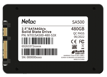 Фото Netac SSD SA500 480GB 2.5 SATAIII 3D NAND, R/W up to 520/450MB/s, TBW 240TB, 3y wty