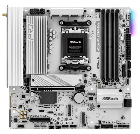 Фото ASROCK B850M PRO RS WIFI WHITE, AM5, B850, 4*DDR5, 4*SATA, 3*M.2, 4*USB 2.0, 3*USB 3.2, Type-C, 2*PCIx16, 1*M.2 (Key E), HDMI+DP, mATX