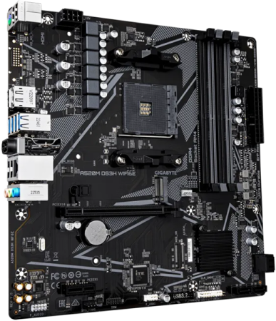 Фото GIGABYTE A520M DS3H WF6E, AM4, A520, 4*DDR4, 4*SATA, 1*M.2, 4*USB 3.2, 2*USB 2.0, 1*PCIx16, 1*PCIx1, DP+HDMI, mATX