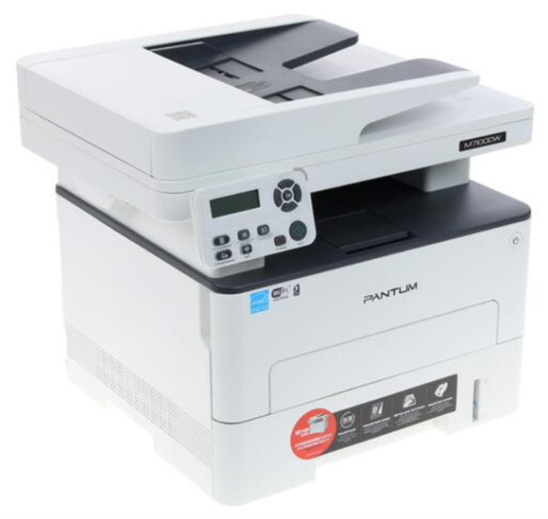 Фото Pantum M7100DW, P/C/S, Mono laser, А4, 33 ppm (max 60000 p/mon), 525 MHz, 1200x1200 dpi, 256 MB RAM, PCL/PS, Duplex, ADF50, paper tray 250 pages, USB, LAN, WiFi, start. cartridge 1500 pages