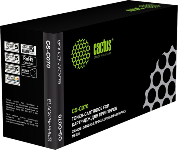 Картридж лазерный Cactus CS-C070 070 черный (3000стр.) для Canon i-SENSYS LBP243/LBP246/MF461/MF463/MF465