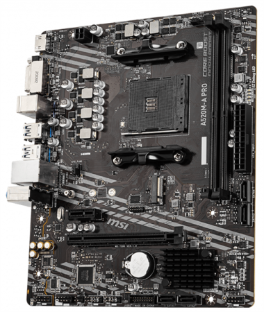 Фото MSI A520M-A PRO Soc-AM4 AMD A520 2xDDR4 mATX AC`97 8ch(7.1) GbLAN RAID+DVI+HDMI