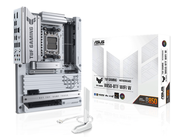 Фото ASUS TUF GAMING B850-BTF WIFI W, AM5, B850, 4*DDR5, 4*SATA, 3*M.2, 7*USB 3.2, 2*USB 2.0, Type-C, 3*PCIx16, 1*PCIx1, DP+HDMI, ATX; 90MB1KW0-M0EAY0