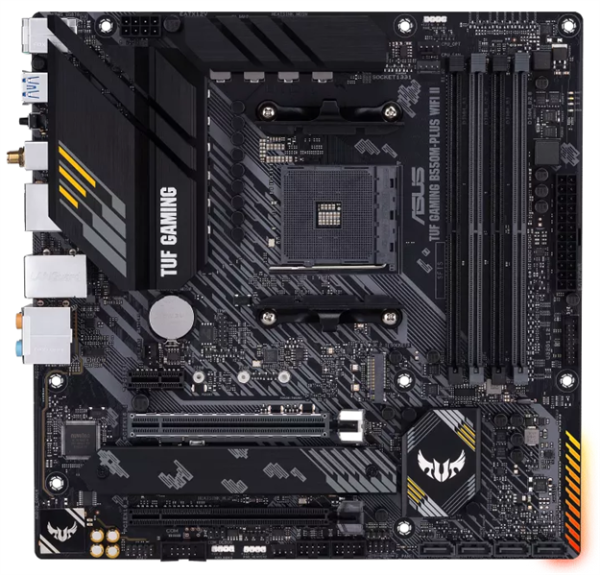 ASUS TUF GAMING B550M-PLUS WIFI II, Socket AM4, B550, 4*DDR4, HDMI+DP, CrossFireX, SATA3 + RAID, Audio, 2,5Gb LAN, USB 3.2*8, USB 2.0*6, COM*1 header (w/o cable) mATX ; 90MB19Y0-M0EAY0