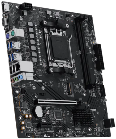 Фото MSI PRO A620AM-B EVO AM5, 2*DDR5, 1*PCIEx16, 1*PCIEx1, 1*M.2, 1*TypeC, 6*USB3.2Gen1, 6*USB2.0, 2*SATA3.0, 2.5G, VGA, HDMI, M-ATX, RTL