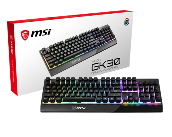 Фото Gaming Keyboard MSI VIGOR GK30, Wired, Mechanical-like plunger switches. 6 zones RGB lighting with several lighting effects. Anti-ghosting Capability. Water Resistant (spill-proof), Black