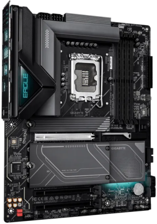 Фото GIGABYTE Z890 EAGLE PLUS, LGA1851, Z890, 4*DDR5, 4*SATA, 4*M.2, 5*USB 3.2, 4*USB 2.0, Type-C, 3*PCIx16, 3*PCIx1, DP, ATX