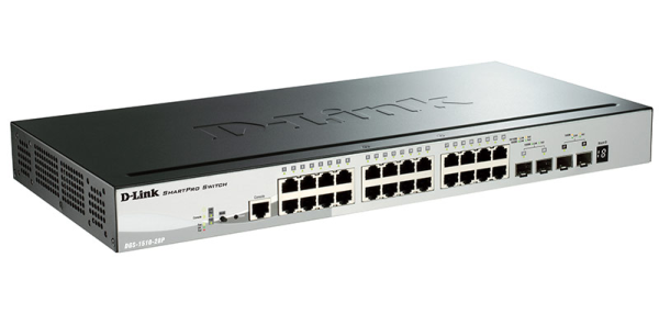 Фото D-Link DGS-1510-28P/A1A, PROJ L2+ Smart Switch with 24 10/100/1000Base-T ports and 2 1000Base-X SFP ports and 2 10GBase-X SFP+ ports (24 PoE ports 802.3af/802.3at (30 W), PoE Budget 193W).16K Mac add
