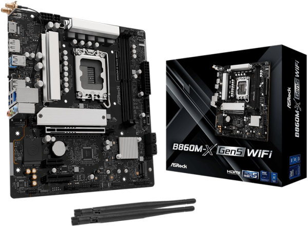 ASROCK B860M-X Gen5 WiFi, LGA1851, B860, 2*DDR5, 4*SATA, 2*M.2, 3*USB 3.2, 2*USB 2.0, Type-C, 2*PCIx16, 1*M.2 (Key E), HDMI+DP, mATX