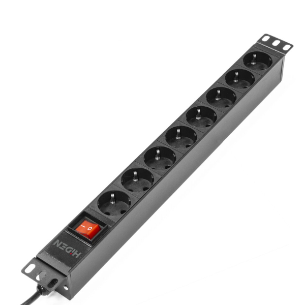 Смотреть Блок розеток однофазный горизонтальный, 19", 8 розеток Schuko, 16A, выключатель с подсветкой, кабель питания 2м EU-Schuko Фото Блок розеток однофазный горизонтальный, 19", 8 розеток Schuko, 16A, выключатель с подсветкой, кабель питания 2м EU-Schuko
