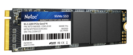 Фото Netac SSD N930E Pro 128GB PCIe 3 x4 M.2 2280 NVMe 3D NAND, R/W up to 970/650MB/s, IOPS(R4K) 100K/130K, TBW 75TB, 3y wty
