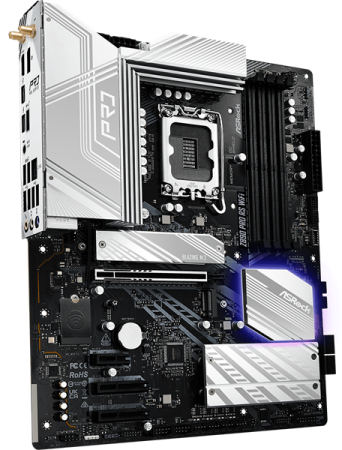 Фото ASROCK Z890 PRO RS WIFI, LGA1851, Z890, 4*DDR5, 4*SATA, 4*M.2, 3*USB 3.2, 4*USB 2.0, 2*Type-C, 1*PCIx16, 2*PCIx4, 1*M.2 (Key E), HDMI+DP, ATX