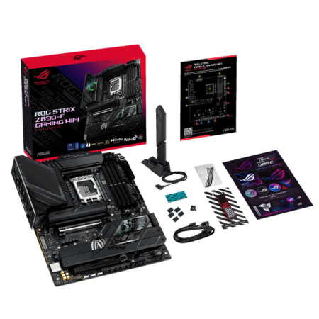 Фото ASUS ROG STRIX Z890-F GAMING WIFI, LGA1851, Z890, 4*DDR5, 4*SATA, 5*M.2, 8*USB 3.2, 2*Type-C, 2*PCIx16, 2*Thunderbolt™ 4, HDMI+DP, ATX; 90MB1I40-M0EAY0