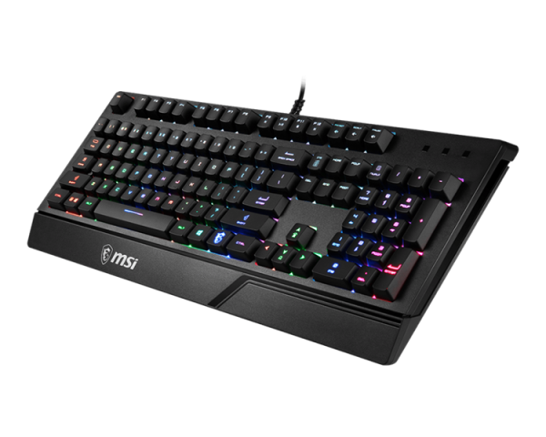 Фото Gaming Keyboard MSI VIGOR GK20, Wired, membrane Keyboard with ergonomic keycaps and wrist rest. 12 Key Anti-ghosting Capability. Water Resistant (spill-proof), Static multi-colour backlighting, Black