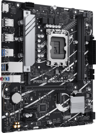 Фото ASUS PRIME B760M-R D4, LGA1700, B760, 2*DDR4, 4*SATA, 2*M.2, 4*USB 3.2, 4*USB 2.0, 1*PCIx16, 2*PCIx1, HDMI, mATX; 90MB1HA0-M0EAY0
