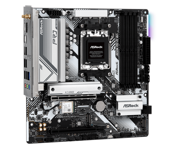 Фото ASROCK B650M PRO RS WIFI, AM5, B650, 4*DDR5, 4*SATA, 3*M.2, 3*USB 3.2, 4*USB 2.0, Type-C, 2*PCIx16, 1*M.2 (Key E), HDMI+DP, mATX