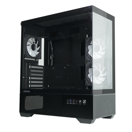 Фото ZALMAN CHRONIX V2, ATX, BLACK, WINDOW, 1xCombo (3.5’’ or 2.5’’), 1x3.5’’HDD, 2x2.5’’SSD, 1xUSB2.0, 1xUSB3.0, 1xUSB Type-C, SIDE 2x120mm ARGB, REAR 1x120mm ARGB
