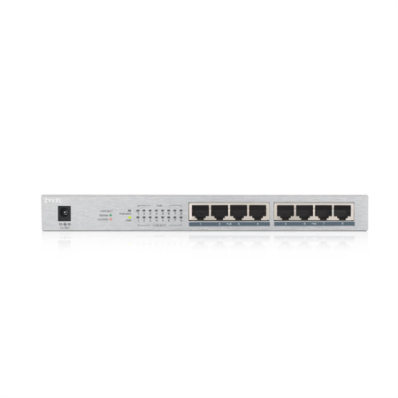 Фото PoE+ Zyxel GS1008HP, 8xGE PoE+, настольный, металлический, бесшумный, бюджет PoE 60 Вт