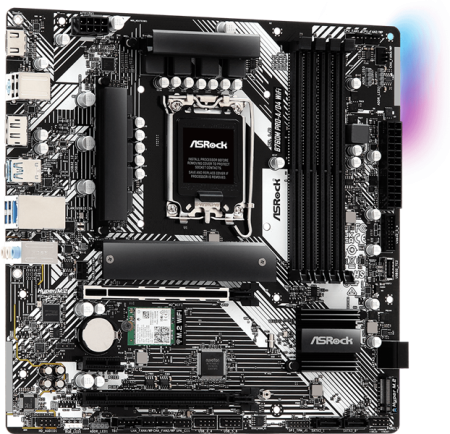 Фото ASROCK B760M PRO-A/D4 WIFI, LGA1700, B760, 4*DDR4, 4*SATA, 2*M.2, 3*USB 3.2, 2*USB 2.0, Type-C, 2*PCIx16, 1*PCIx1, 1*M.2 (Key E), HDMI+DP, mATX