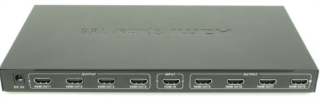 Фото OSNOVO D-Hi1081 Разветвитель сигнала HDMI (1вх./8вых.). Максимальное разрешение 4K2K(30Гц). Поддержка 3D и HDCP. Скорость передачи данных до 10,2Гбит/с.Вх.- HDMI(A)/Роз.2,1х5мм(DC5V). Вых.- HDMI(A)x8