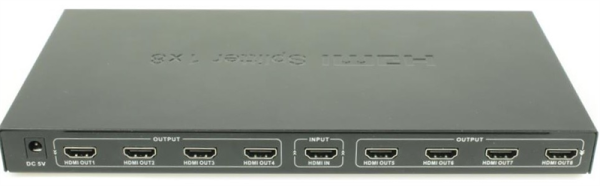 Фото OSNOVO D-Hi1081 Разветвитель сигнала HDMI (1вх./8вых.). Максимальное разрешение 4K2K(30Гц). Поддержка 3D и HDCP. Скорость передачи данных до 10,2Гбит/с.Вх.- HDMI(A)/Роз.2,1х5мм(DC5V). Вых.- HDMI(A)x8