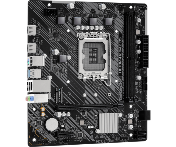 Фото ASROCK H610M-H2/M.2 D5, LGA1700, H610, 2*DDR5, 4*SATA, 1*M.2, 2*USB 3.2, 4*USB 2.0, 1*PCIx16, 1*PCIx1, 2*HDMI, mATX