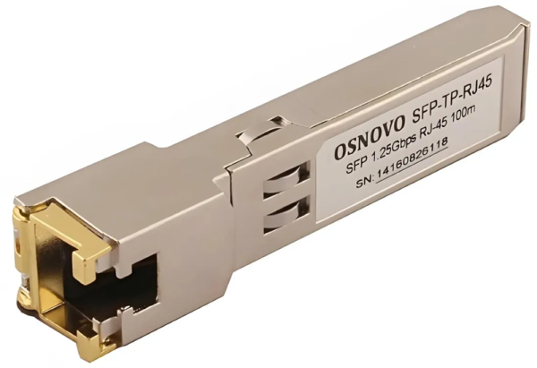 OSNOVO SFP-TP-RJ45 Медный SFP модуль Gigabit Ethernet с разъемом RJ45. Скорость 10/100/1000 Мбит/с.Интерфейс: SGMII. Расстояние передачи - до 100 м. Размеры (ШхВхГ): 13,8x13,7x68мм. Рабочая температур