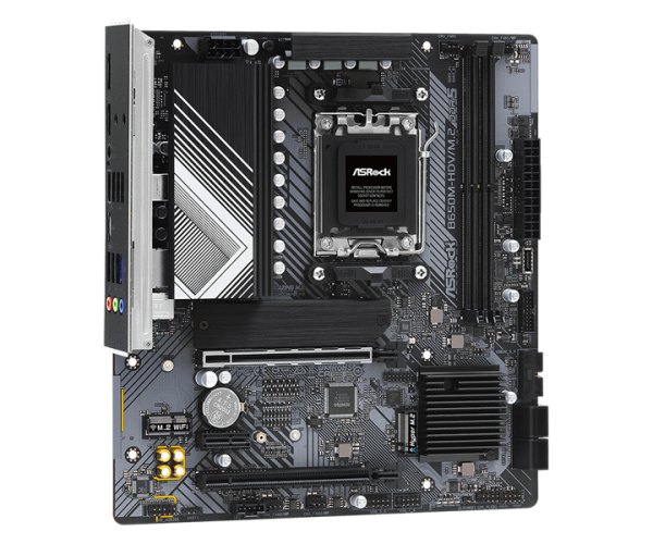 Фото ASROCK B650M-HDV/M.2, AM5, B650, 2*DDR5, 4*SATA, 2*M.2, 2*USB 3.2, 4*USB 2.0, Type-C, 2*PCIx16, 1*PCIx1, 1*M.2 (Key E), HDMI+DP, mATX