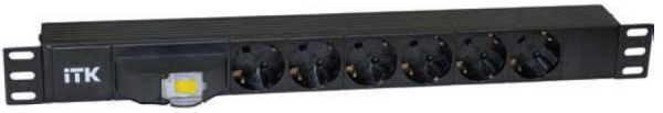 ITK PDU 6 розеток DIN49440 (нем.станд.), с автоматом 10А, 1U, без шнура, вх.IEX320 C14, алюминиевый профиль, черный