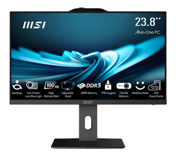 MSI Pro AP242P 14M AiO 23,8" FHD(1920x1080)IPS AG Non-touch, Core i5-14400 (2.5GHz), 16Gb DDR5 (2x8Gb), 512GB SSD, Intel UHD,WiFi,BT,camera,WirelessKB&mouse Eng/Rus,Win11Pro,1y w-ty,Black