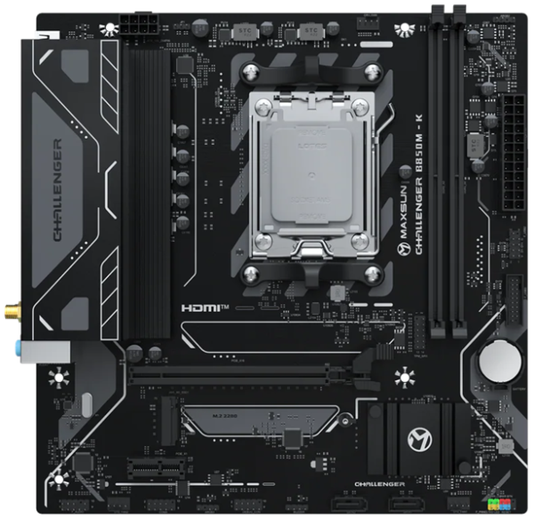 MAXSUN MS-Challenger B850M-K WIFI, AM5, B850, 2*DDR5, 2*SATA3, M.2, 4*USB 3.2, 2*USB 2.0, 1*PCIEx16, 1*PCIEx1, DP+HDMI, mATX