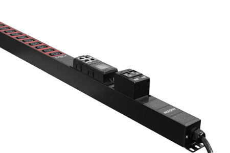 Фото Блок розеток HIDEN EXPERT однофазный, вертикальный, 20 розеток IEC C13, 4 розетки IEC C19, 32А, авт. выкл., мониторинг/измерение, кабель питания 3м вилка IEC 60309 32А (2P+E), возможность установки в лоток Zero-U, корпус алюминий,