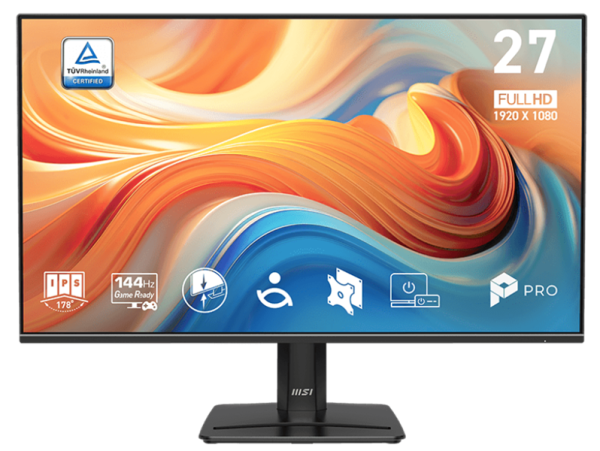 MSI PRO MP271 E14A 27" 16:9 FHD(1920x1080), IPS Flat, 4ms(GTG), 1500:1, 100M:1, 300nits, 178/178, HDMI 2.0, DP 1.4a, VGA, Speaker, Tilt, 144HZ, Black, 1y war-ty