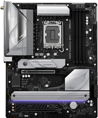 Фото ASROCK B860 LIVEMIXER WIFI, LGA1851, B860, 4*DDR5, 4*SATA, 3*M.2, 6*USB 3.2, 6*USB 2.0, Type-C, 2*PCIx16, 1*M.2 (Key E), HDMI, ATX