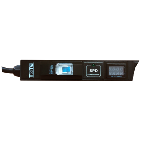 Фото Блок розеток вертикальный, 1-фазный с автоматом, A/V-метр, 16A / 250V, 20xC19, шнур 3.0 м, разъем C20