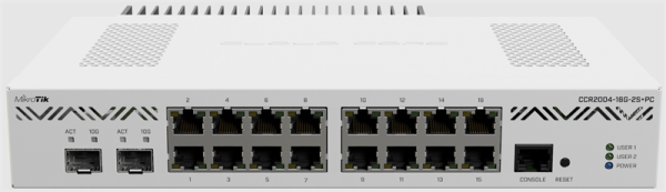 MikroTik Cloud Core Router CCR2004-16G-2S+PC MikroTik 16*1Gbit RJ45, 2*10Gbit SFP+ Passive Cooling