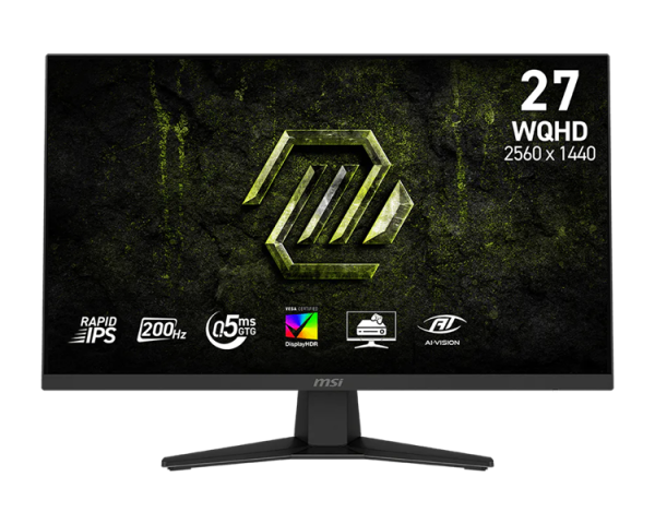 MSI MAG 274QF E20 27" 16:9 WQHD(2560x1440) Rapid IPS Flat, DisplayHDR 400, 0,5msGTG, 1200:1, 100M:1,300nits,2xHDMI 2.0b, DP 1.4a,Tilt,VESA,200Hz,Black,1y w-ty