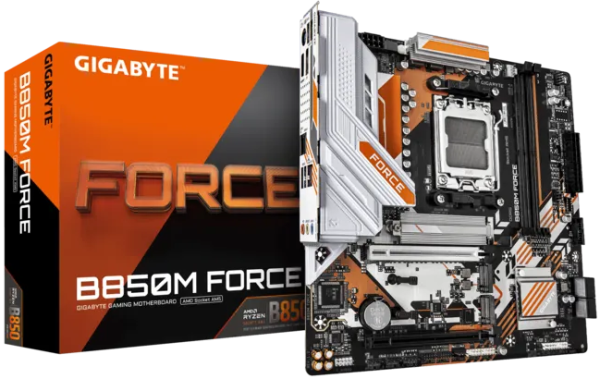 GIGABYTE B850M FORCE, AM5, B850, 2*DDR5, 4*SATA, 3*M.2, 3*USB 3.2, 2*USB 2.0, Type-C, 2*PCIx16, 1*PCIx1, DP+HDMI, mATX