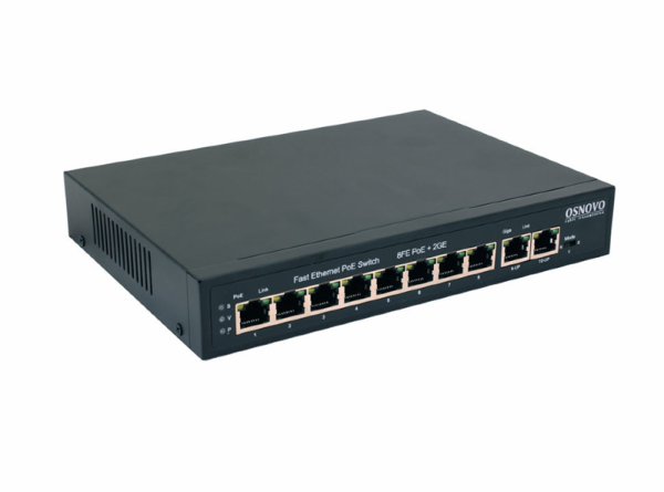 OSNOVO SW-20820(120W) PoE коммутатор Fast Ethernet на 10 RJ45 портов. Порты: 1 x FE (10/100Base-T) с PoE (до 60W, A+B) + 7 x FE (10/100Base-T) с PoE (до 30W), 2 x GE (10/100/1000 Base-T). Соответствуе