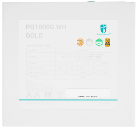 Фото Deepcool GAMERSTORM PQ1000G WH (ATX 3.1, 1000W, Full Cable Management, 120mm fan, 80+ GOLD, Active PFC + Half Bridge + DC/DC, Full Japanese Capasitors, Gen5 PCIe, белый) RET (R-PQA00G-FD0W-WGEU-V1)