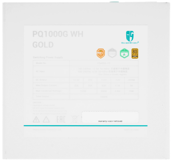 Фото Deepcool GAMERSTORM PQ1000G WH (ATX 3.1, 1000W, Full Cable Management, 120mm fan, 80+ GOLD, Active PFC + Half Bridge + DC/DC, Full Japanese Capasitors, Gen5 PCIe, белый) RET (R-PQA00G-FD0W-WGEU-V1)