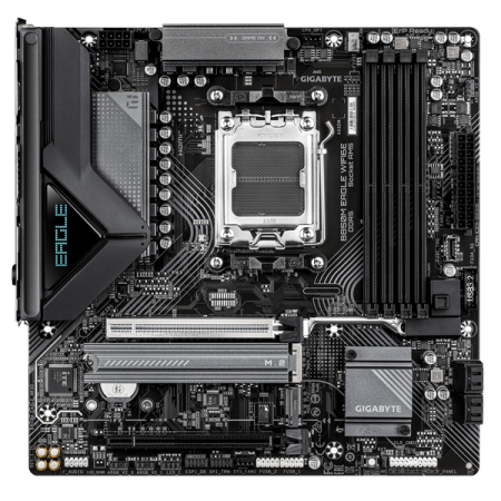 Фото GIGABYTE B850M EAGLE WF6E, AM5, B850, 4*DDR5, 4*SATA, 2*M.2, 3*USB 3.2, 4*USB 2.0, Type-C, 2*PCIx16, 2*DP+HDMI, mATX